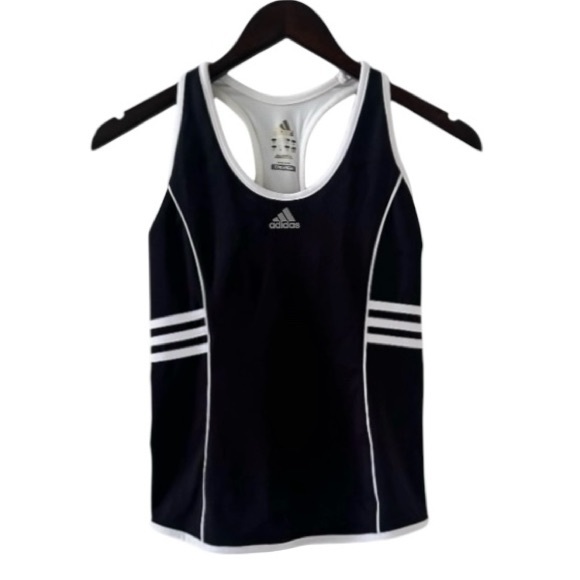 adidas Black and White Climacool Athletic Racerback Tank Top with Built in Bra - Picture 2 of 6